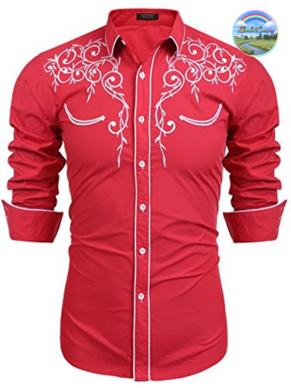 Mens Western Cowboy Shirt Long Sleeve Embroidered Button Down Slim Fit Casual